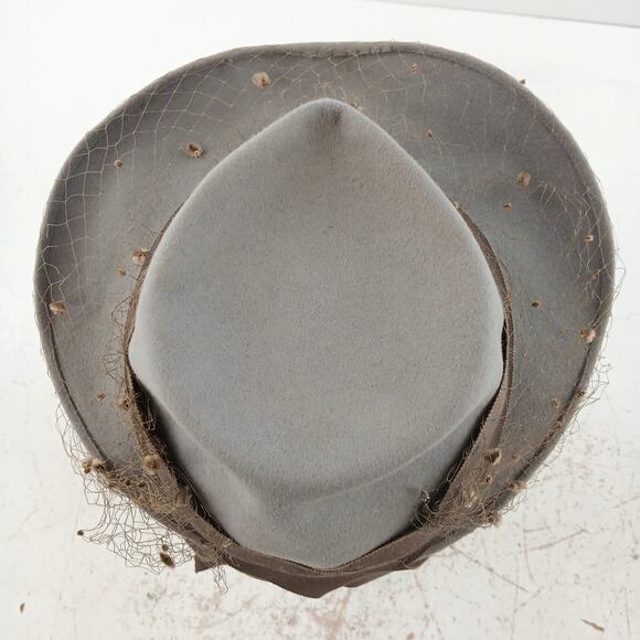 VTG Women\'s Stetson Fifth Avenue Gray The Emporium Felt Fedora Hat w/ Veil